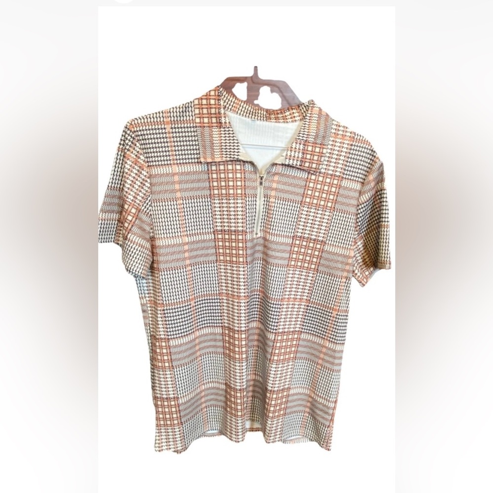 Men's Brown Plaid Short Sleeve Shirt Retro